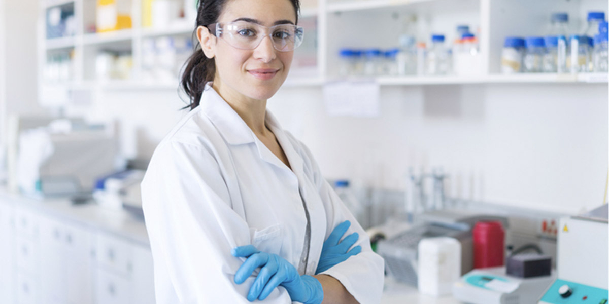 Confident scientist in laboratory